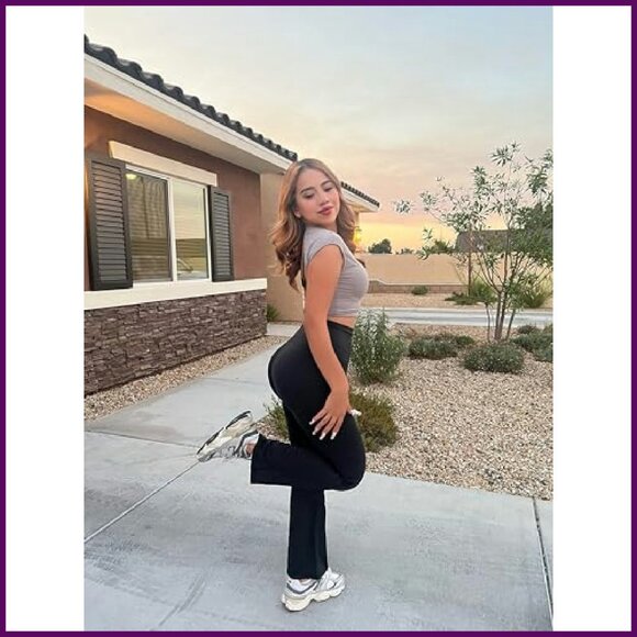 High Waist Mini Flare Leggings, Tummy Control Yoga Pants, Workout Bootcut - Picture 4 of 8